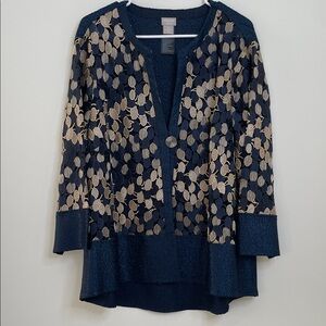 Chico's Elegant Navy and Gold/Tan Leaf Cardigan